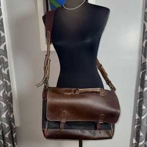 LL Bean Distressed Canvas & Leather Briefcase